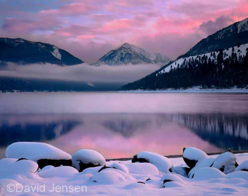wallowa lake winter sunset